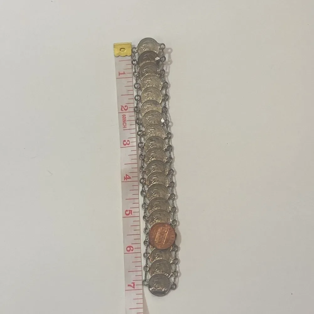 Vintage Tone Silver & Gold Coin Bracelet Handmade 20 Coins The Five Cents